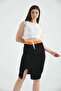 Black Midi Bodycon Knitted Skirt with Rubber and Lacing Detail - 6