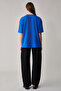 Lagertha women's 100% organic cotton thick textured oversize fit round neck blue t-shirt - 5
