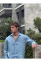 Men's Bian 100% Linen Shirt Blue - 6