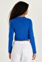 Women's Slim Fit Cotton Plain Crew Neck Blue Blouse - 5
