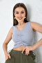 Women's Gray Drawstring Detailed V-Neck Knitted Crop Blouse - 3