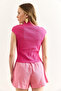 Women's Fuchsia Stand Collar Stitching Detailed Crop Blouse Blz-19003005 - 6