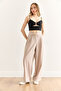 Women's Stone Button Detailed Zippered Flowy Wide Leg Pants Pnt-19000346 - 2