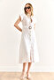 Women's White Lining Sewn Belted Muslin Shirt Dress Elb-19002423 - 4