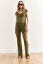 Women's Khaki Lined Lycra Lace Trousers Pnt-19000347 - 3