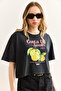 Women's Black Amalfi Printed Washed Crop T-Shirt Tsh-19000914 - 4