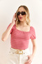 Women's Red Striped Striped Crop Knitted Blouse Blz-19002993 - 3
