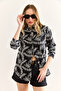 Women's Black Geometric Scallop Detailed Shirt Gml-19001324 - 4