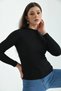 Black Stand Collar Long Sleeve Ribbed Knitted Blouse - 3