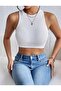 Women's Zero Sleeve Ribbed Crew Neck Crop Blouse - 4