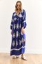 Women's French Cobalt Blue Double Breasted Collar Elastic Waist Maxi Slit Viscose Dress Elb-19002383 - 5