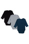 Long Sleeves Romper/Bodysuit. Set of 3 - Black, Navy,Grey, 12-18 Months - 5