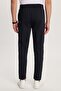 Unisex Standard Fit Cotton 2 Thread Zipper Pocket Elastic Tie Flat Leg Navy Blue Sweatpants - 5