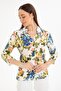 Women's Ecru Vibrant Color Floral Folded Viscose Shirt with Buttons - 2