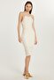 Women's Standard Fit Thin Strap Patterned U-Neck Ecru Dress