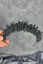 Navy blue crystal beads embroidered bride crown - 5