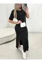 Women's Short Sleeve Crew Neck Side Slit Viscose Dress - 4