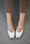Amalia Women's Belt Detail Leather Ballerinas Silver - 2