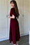Double Breasted Collar Sleeves Flounced Midi Claret Red Dress - 5