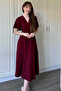 Double Breasted Collar Sleeves Flounced Midi Claret Red Dress - 4