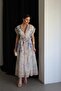 Shirt Collar Patterned Full-Length Buttoned Metal Gold Belted Midi Length Premium Design Linen Dress - 3