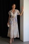 Shirt Collar Patterned Full-Length Buttoned Metal Gold Belted Midi Length Premium Design Linen Dress