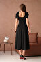 Women's Stretchy Crepe Fabric Binding Strap Strapless Neck Flared Cut Midi Length Black Dress 77127 - 3