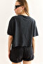 Women's Black Amalfi Printed Washed Crop T-Shirt Tsh-19000914 - 6