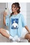 Women's Baby Blue Muscular Duck Printed Oversize T-Shirt
