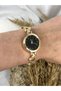 Round Vintage Heart Detail Inside Black Gold Women's Wristwatch - 7