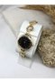 Round Vintage Heart Detail Inside Black Gold Women's Wristwatch - 5