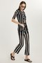 Women's Standard Fit Short Sleeve V Neck Button Knitted Detail Striped Suit