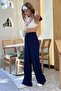 Women's Navy Blue Seersucker Fabric Trousers