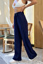 Women's Navy Blue Seersucker Fabric Trousers - 3