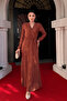 Pleated Belted Dress - Brown