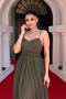 Tulle Fabric Gather Detailed Dress - Khaki Green - 4