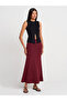 80362 High Waist Long Skirt-Burgundy