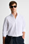 Lasse Men's Shirt Collar Cuffed Long Sleeve Regular Fit Linen Blended White Shirt - 4