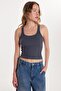 Women's Slim Fit Slim Fit Thin Strap U Neck Anthracite Body Undershirt - 4