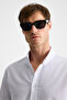 Lasse Men's Shirt Collar Cuffed Long Sleeve Regular Fit Linen Blended White Shirt - 5