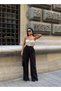 Double Fabric Button Detail Wide-Leg Palazzo Pants