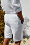 Jens Men's 100% Cotton Muslin Fabric Slim Fit Slim Fit White Shorts with Side Pockets - 5