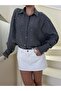 قميص كبير الحجم بتفاصيل حجرية من قماش التنسل بلون الأنثراسايت 29111 - 7