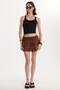 Women's Standard Fit Lace-Up Pleated Patterned Brown Mini Skirt - 2