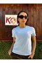 Basic Unprinted Plain Model / Women's Blue Color T-Shirt - 3