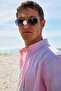 Perttu Men's 100% Cotton Slim Fit Slim Fit Buttoned Collar Linen Look Flared Pink Shirt - 6