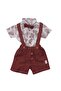Baby Boy Burgundy Leaf Patterned Bow Tie Shirt Salopet Set