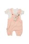 Baby Girl White Salmon Pocket Rabbit Toy T-Shirt Set with Muslin Slippers