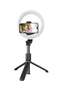 Ring Light 6″ Selfie Stick, Bluetooth Remote Control, Foldable Legs - Black