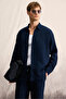 Raimo Men's 100% Cotton Muslin Fabric Cuffed Long Sleeve Comfort Fit Navy Blue Shirt - 3